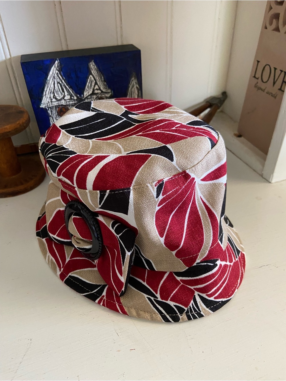 Red, Black & Beige Floral Bucket Hat